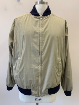 Mens, Jacket, LACOSTE, Khaki Brown, Navy Blue, Acrylic, Polyester, Solid, C: 48, XL, L/S, Zip Front, CB Side Welt Pockets, Reversible