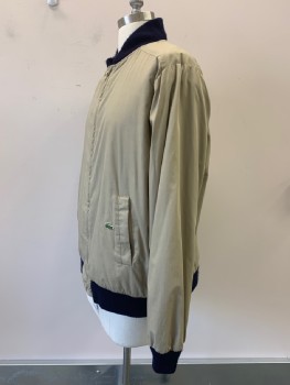 Mens, Jacket, LACOSTE, Khaki Brown, Navy Blue, Acrylic, Polyester, Solid, C: 48, XL, L/S, Zip Front, CB Side Welt Pockets, Reversible