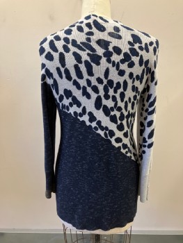 NIC & ZOE, Gray, Navy Blue, Cotton, Rayon, Color Blocking, Dots, V-N, B.F., Purled Panel Gussets From Armpit To Waist, Slits At Side Hem