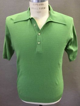 Mens, Polo Shirt, ARROW CAVALIER, Lime Green, Nylon, Solid, M, Short Sleeve,  Pullover, 4 Buttons,