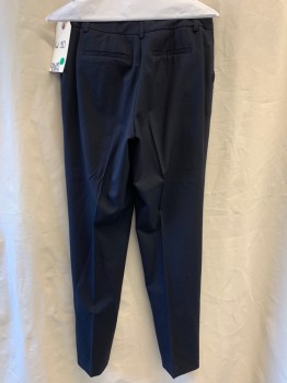 Womens, Slacks, CALVIN KLEIN, Navy Blue, Synthetic, Solid, 30, FF, Zip Front, Side And Back Pockets, Belt Loops