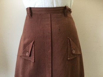 N/L, Chocolate Brown, Linen, Wool, Solid, Faux Center Pleat with 2 Triangle Pockets at Front.4 Belt Loops with Repair at Back,