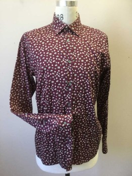 TED BAKER, Plum Purple, White, Lt Blue, Olive Green, Cotton, Floral, Long Sleeves, Collar Attached, Button Front,