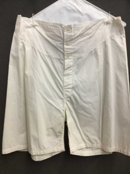 Mens, Undergarment, BROOKS BROTHERS, White, Cotton, Solid, 32, Boxers, Plain Weave Cotton, Curved Yoke At Waist, 3 Buttons At Waist,