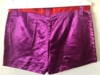 Womens, Shorts, TIME & PLACE, Red, Purple, Polyester, Color Blocking, 36, 30, 1-1/2" Waist Band, Belt Hoops, 2 Patch Pockets Front, Button Front,