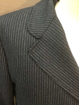 MTO, Navy Blue, White, Wool, Stripes - Pin, Single Breasted, Clover Collar, Notched Rounded Lapel, 3 Buttons,  3 Pockets, Cuffed,