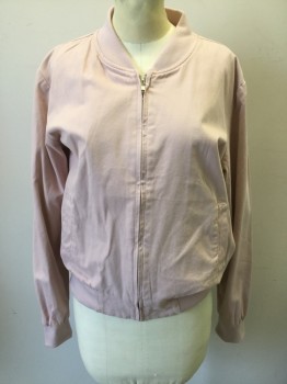 Womens, Casual Jacket, BRANDY MELVILLE, Mauve Pink, Cotton, Solid, S, Mauve-pink, Ribbed Knit Collar Attached, Long Sleeves Cuffs & Hem, 2 Vertical Pockets, Zip Front,