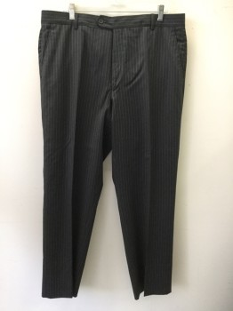 Mens, Suit, Pants, TALLIA, Black, Blue, White, Wool, Stripes - Pin, Flat Front, Button Tab, 4 Pockets,
