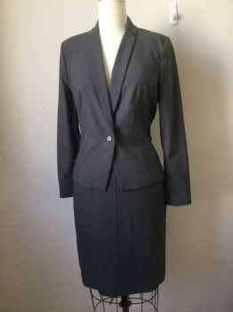 Womens, Suit, Jacket, WORTHINGTON, Gray, Polyester, Spandex, Heathered, 16, 1 Button Single Breasted, Peplum Lower, Notched Lapel, Long Sleeves,