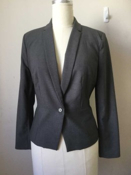 WORTHINGTON, Gray, Polyester, Spandex, Heathered, 1 Button Single Breasted, Peplum Lower, Notched Lapel, Long Sleeves,