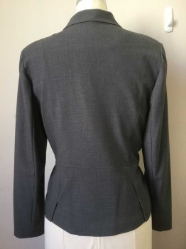 WORTHINGTON, Gray, Polyester, Spandex, Heathered, 1 Button Single Breasted, Peplum Lower, Notched Lapel, Long Sleeves,