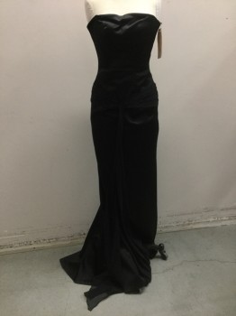 NO LABEL, Black, Polyester, Solid, Black, Strapless, Pleated Belt with Self Tie in Center Front,
