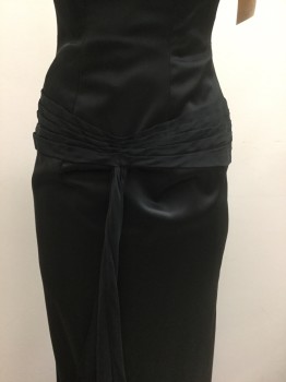 NO LABEL, Black, Polyester, Solid, Black, Strapless, Pleated Belt with Self Tie in Center Front,
