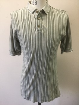 KOCAL, Gray, Olive Green, White, Taupe, Cotton, Stripes - Vertical , Pique Jersey, S/S, CA, 3 Button Front