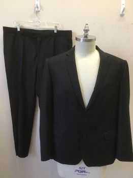 KERDO, Black, Raspberry Pink, Wool, Viscose, Solid, Sport Coat  - 2 Button Single Breasted, 4 Pockets, 1 Slit at Center Back, Raspberry Satin Lining