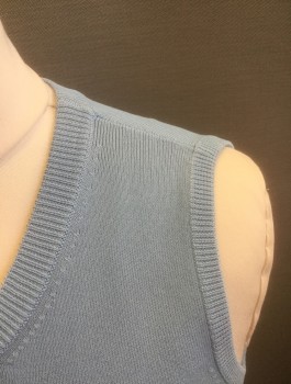 Womens, Tank Top, JOSEPH A., Powder Blue, Viscose, Nylon, Solid, M, Knit Shell Top, Sleeveless, Scoop Neck, Rib Knit at Arm Openings and Waist, Fitted,