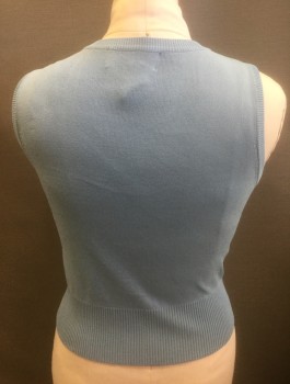 Womens, Tank Top, JOSEPH A., Powder Blue, Viscose, Nylon, Solid, M, Knit Shell Top, Sleeveless, Scoop Neck, Rib Knit at Arm Openings and Waist, Fitted,