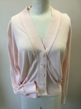 Womens, Sweater, J CREW, Baby Pink, Cotton, Viscose, Solid, Small, 5 Large Buttons, Long Sleeves,