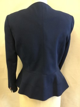 TED BAKER, Navy Blue, Poly/Cotton, Elastane, Solid, Jacket:  Navy, Black with Gray/white Pearl/flower Diamond Block Print Lining, Round Neck with Abstract Fold Detail Work, Copper Zip Front, Long Sleeves with Copper Button, with Matching Pants