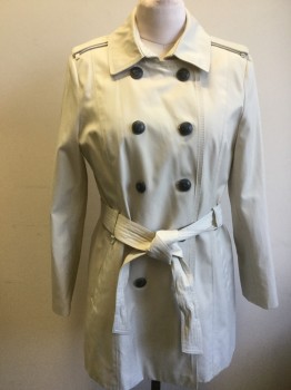 Womens, Coat, Trenchcoat, EXPRESS, Beige, Cotton, Polyester, Solid, Large, Double Breasted, 10 Buttons, Epaulets,