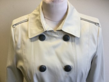 Womens, Coat, Trenchcoat, EXPRESS, Beige, Cotton, Polyester, Solid, Large, Double Breasted, 10 Buttons, Epaulets,