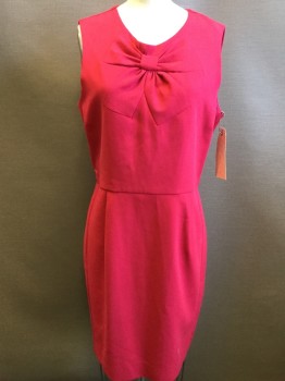 SANDRO, Pink, Polyester, Viscose, Solid, Sleeveless, Round Neck,  Quilted Bow Tie Detail, Back Zipper, Below Knee Length
