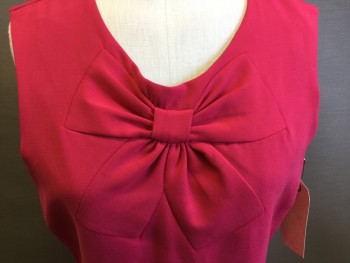 Womens, Dress, Sleeveless, SANDRO, Pink, Polyester, Viscose, Solid, B36, L, W30, Sleeveless, Round Neck,  Quilted Bow Tie Detail, Back Zipper, Below Knee Length