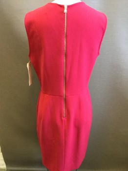 SANDRO, Pink, Polyester, Viscose, Solid, Sleeveless, Round Neck,  Quilted Bow Tie Detail, Back Zipper, Below Knee Length