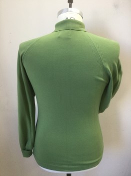 PURITAN, Pea Green, Ban-lon Synthetic, Solid, Pullover, 4 Buttons, 1 Pocket, Long Raglan Sleeves,  Knit,