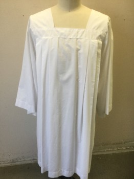 Unisex, Surplice, ABBEY, White, Cotton, Solid, L, Long Sleeves, Square Neck, Pleated at Chest, Approximately Knee Length