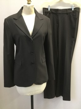 Womens, Suit, Jacket, THEORY, Dk Brown, Wool, Lycra, Solid, 6, 3 Button Front, Collar Attached, Notched Lapel, 2 Flap Pockets