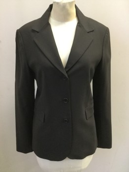 Womens, Suit, Jacket, THEORY, Dk Brown, Wool, Lycra, Solid, 6, 3 Button Front, Collar Attached, Notched Lapel, 2 Flap Pockets