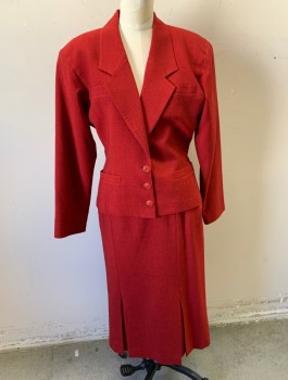 DANIELE O BY TAHARI, Red, Wool, Speckled, Single Breasted, Notched Lapel, 3 Buttons, Padded Shoulders, 4 Welt Pockets,