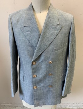 Mens, 1920s Vintage, Suit, Jacket, SIAM COSTUMES MTO, Gray, White, Linen, 2 Color Weave, W:37, 41R, Open, Double Breasted, Peaked Lapel, 3 Pockets, Brown Linen Lining,  MULTIPLE See - Fc052491