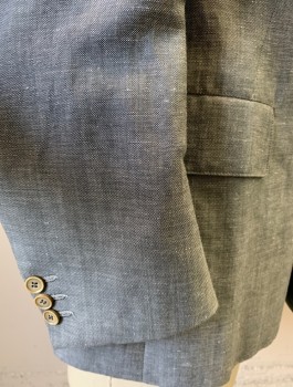 Mens, 1920s Vintage, Suit, Jacket, SIAM COSTUMES MTO, Gray, White, Linen, 2 Color Weave, W:37, 41R, Open, Double Breasted, Peaked Lapel, 3 Pockets, Brown Linen Lining,  MULTIPLE See - Fc052491