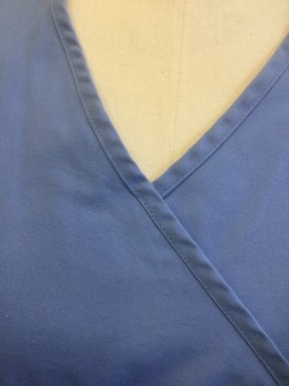 DRESS A MED, Powder Blue, Cotton, Polyester, Solid, Short Sleeves, Surplice Wrapped V-neck, 3 Hip Pockets/Compartments, Drawstring Waist in Back