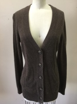 BLOOMINGDALE'S, Brown, Cashmere, Heathered, Oversized, V-neck Button Front, Long Sleeves, Ribbed Knit Placket/Waistband/Cuff