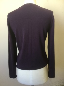 Mens, Pullover Sweater, THEORY, Plum Purple, Wool, Solid, M, V-neck, Long Sleeves