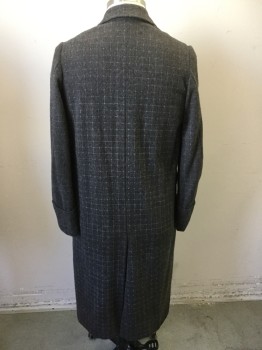 Mens, Coat, MTO, Gray, Lt Gray, Wool, Plaid-  Windowpane, 42, Felt with Screen Print Windowpane, Worn Off in Some Places. 3 Buttons,  Single Breasted, 2 Pockets, Notched Lapel,