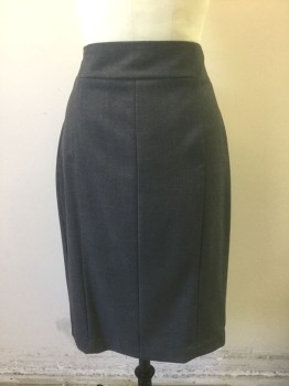 WORTHINGTON, Gray, Polyester, Rayon, Solid, Pencil Skirt, Knee Length, Vertical Seams Throughout, Invisible Zipper