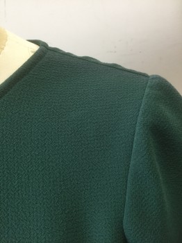 Womens, Top, MADEWELL, Forest Green, Polyester, Solid, XS, Bumpy Textured Crepe, Short Sleeves, Round Neck, Pull Over, 1 Button at Center Back Neck