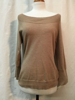 Womens, Pullover, BANANA REPUBLIC, Camel Brown, Wool, Lycra, Solid, M, Camel Brown, Wide Neck, Ribbed Trim