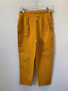 Womens, Pants, MTO, Mustard Yellow, Red, Gray, Cotton, Lycra, Plaid, H38, W28, 3/4 Length Pants. Late 1950's, Made to Order, Stretch Cotton Fabric, Feels Like Twill. Side Seam Zipper, Darted at Waist