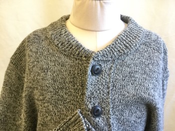 Mens, Pullover Sweater, EDDIE BAUER, Black, Gray, Cotton, 2 Color Weave, S, Long Sleeves, 2 Buttons,  Rib Knit Collar/ Cuffs,  Zig Zag Shoulders and Yoke