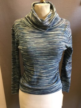 FINE KNIT, Lt Blue, Dk Blue, Cream, Navy Blue, Gray, Acrylic, Heathered, Cowl, Pullover, Long Sleeves,