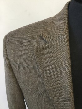 Mens, Sportcoat/Blazer, RALPH LAUREN, Brown, Lt Brown, Wool, Glen Plaid, 36R, Single Breasted, Collar Attached, Notched Lapel, 2 Buttons,  3 Pockets