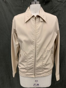 Mens, Jacket, MCGREGOR, Tan Brown, Polyester, Solid, 46, Rain Jacket, Zip Front, Collar Attached, 2 Pockets, Long Sleeves, Button Cuff, Elastic Back Waistband Panels, Pleated Back Yoke,