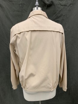 MCGREGOR, Tan Brown, Polyester, Solid, Rain Jacket, Zip Front, Collar Attached, 2 Pockets, Long Sleeves, Button Cuff, Elastic Back Waistband Panels, Pleated Back Yoke,