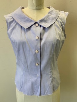 Womens, Blouse, RHODA LEE, Lavender Purple, Cotton, Solid, W:30, B:36, Sleeveless, Button Front, Large Collar with Stripes of Self Stitching, Fitted, Darts at Bust,