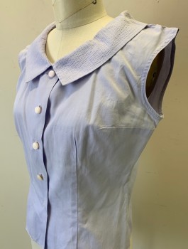 RHODA LEE, Lavender Purple, Cotton, Solid, Sleeveless, Button Front, Large Collar with Stripes of Self Stitching, Fitted, Darts at Bust,